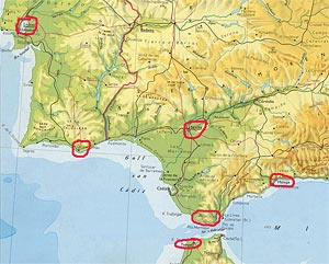 detail kaart Spanje en Portugal